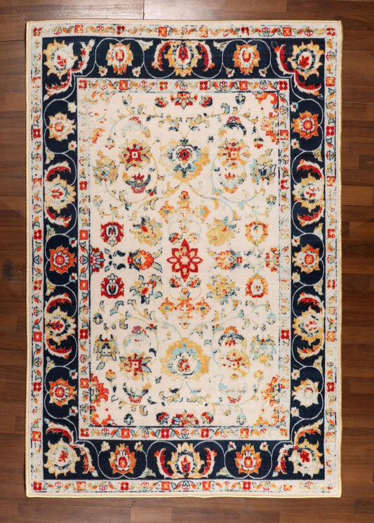 Ivory Floral Medallion Rug – Traditional Design with TPR Backing