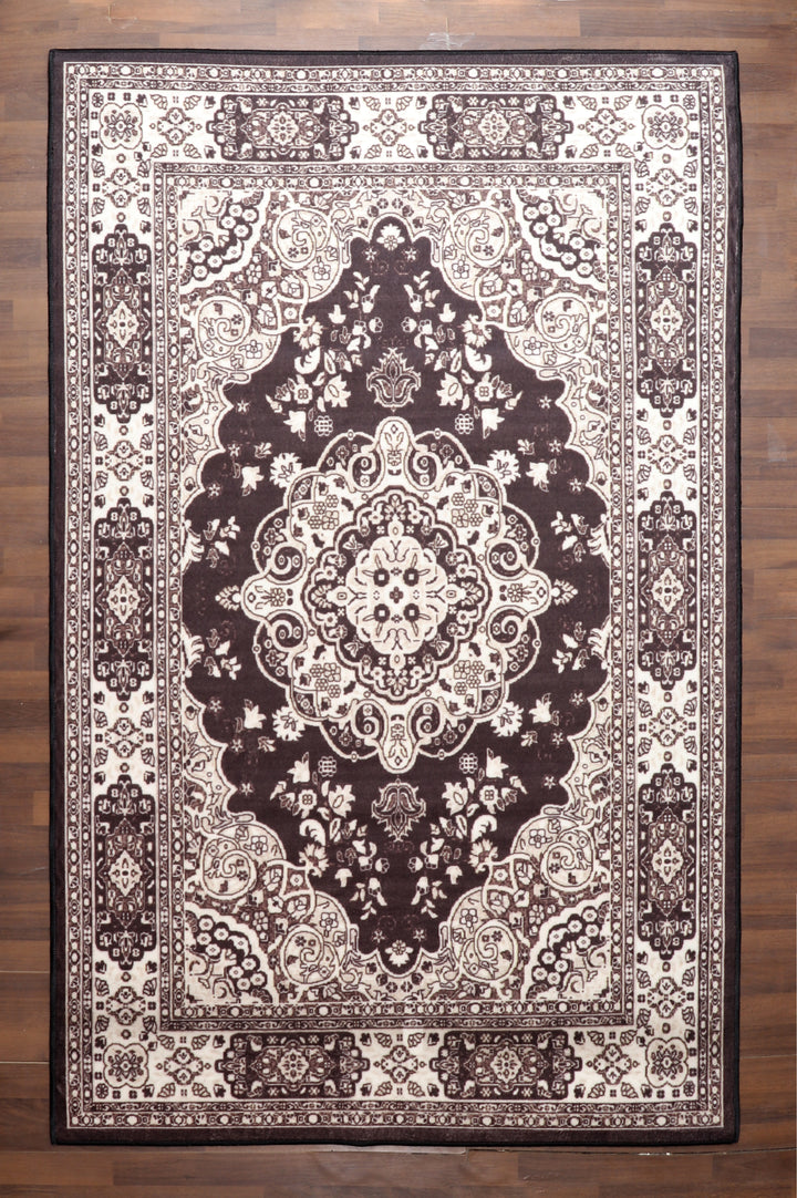 Elegant Brown and Cream Non-Woven Medallion Rug