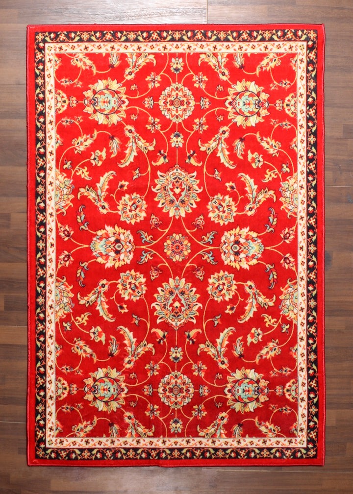 Red and Cream Non-Woven Floral Rug – Felt Backing