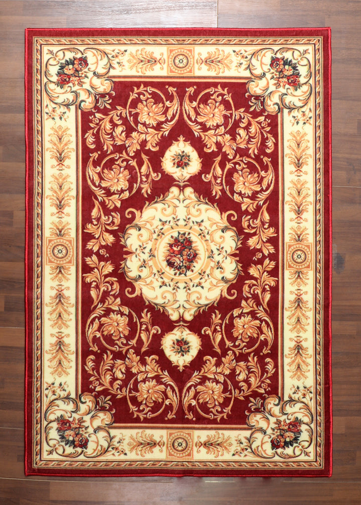 Vibrant Red Medallion Floral Rug  – Felt Backing