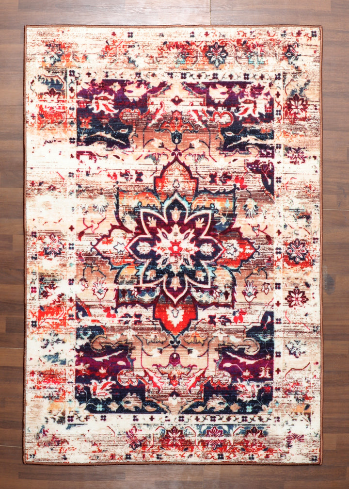 Multicolor Medallion Floral Rug with Felt Backing