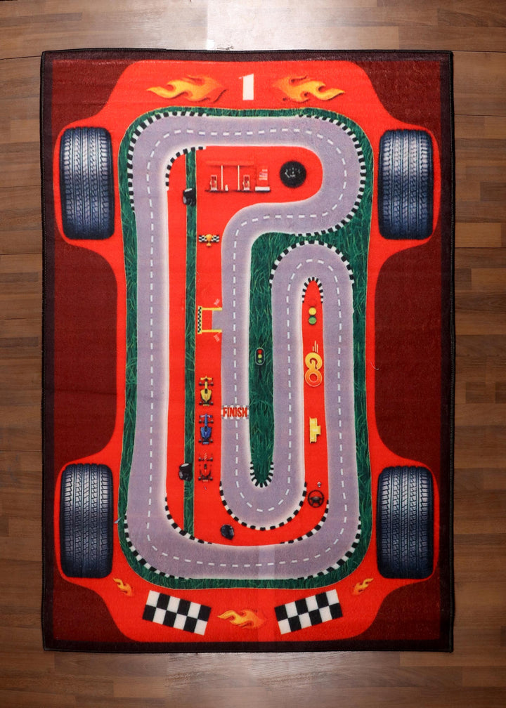 Red Modish Racing Car Rug for Kids