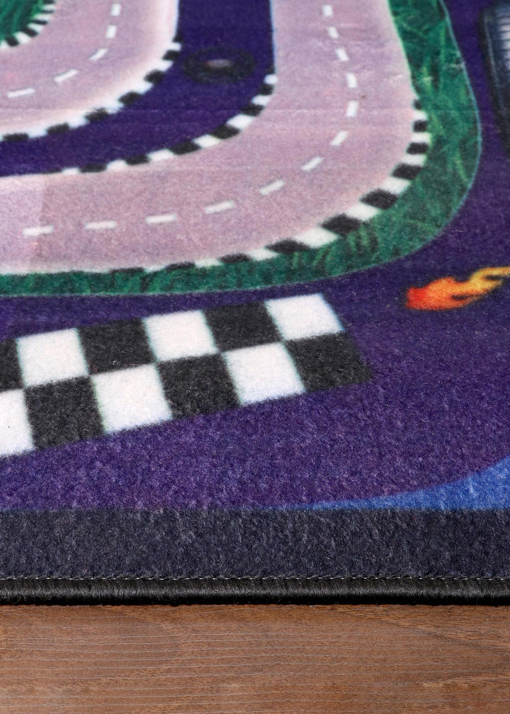 Blue Modish Racing Car Rug for Kids