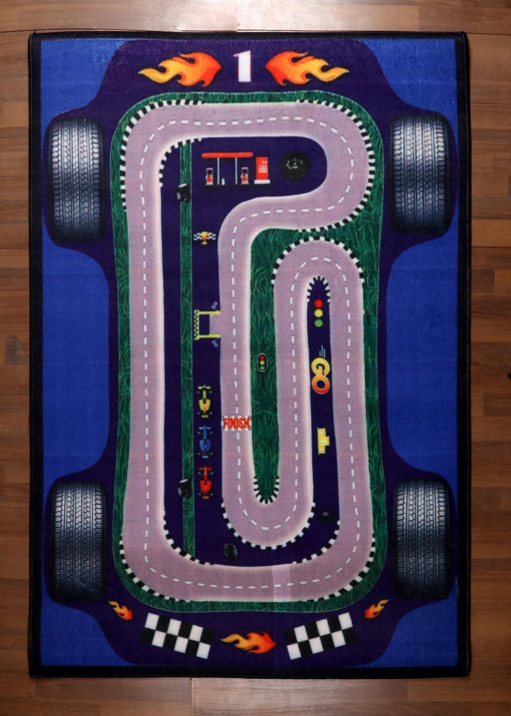 Blue Modish Racing Car Rug for Kids