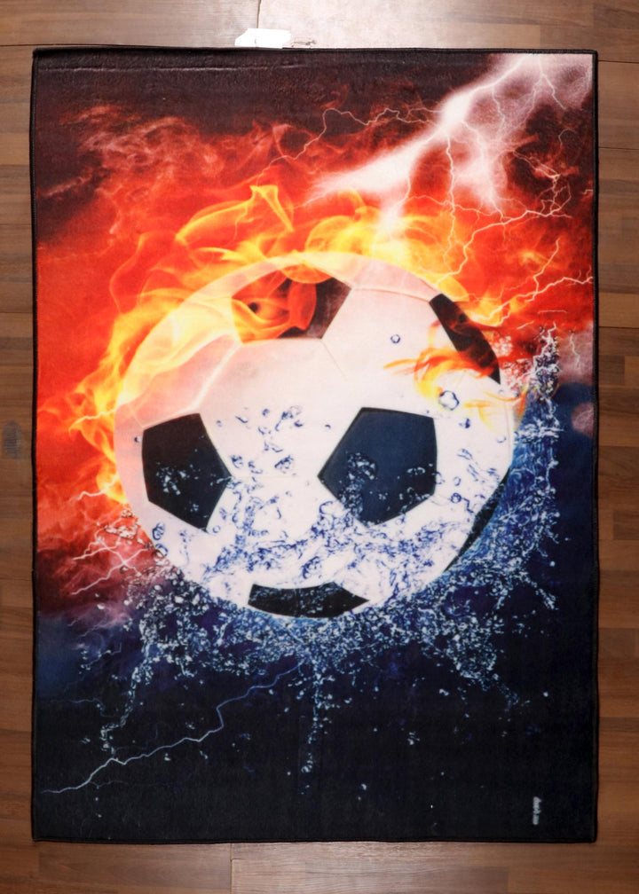 Fire & Ice Soccer Rectangular Rugs – Cool Football Designs for Kids