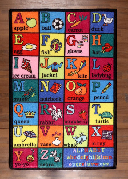 Play Time ABC Alphabet Rectangular Multicolor Rug for Kids