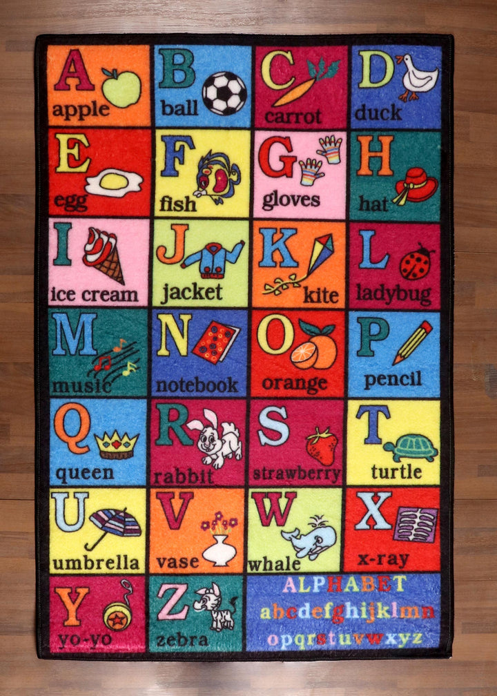 Play Time ABC Alphabet Rectangular Multicolor Rug for Kids