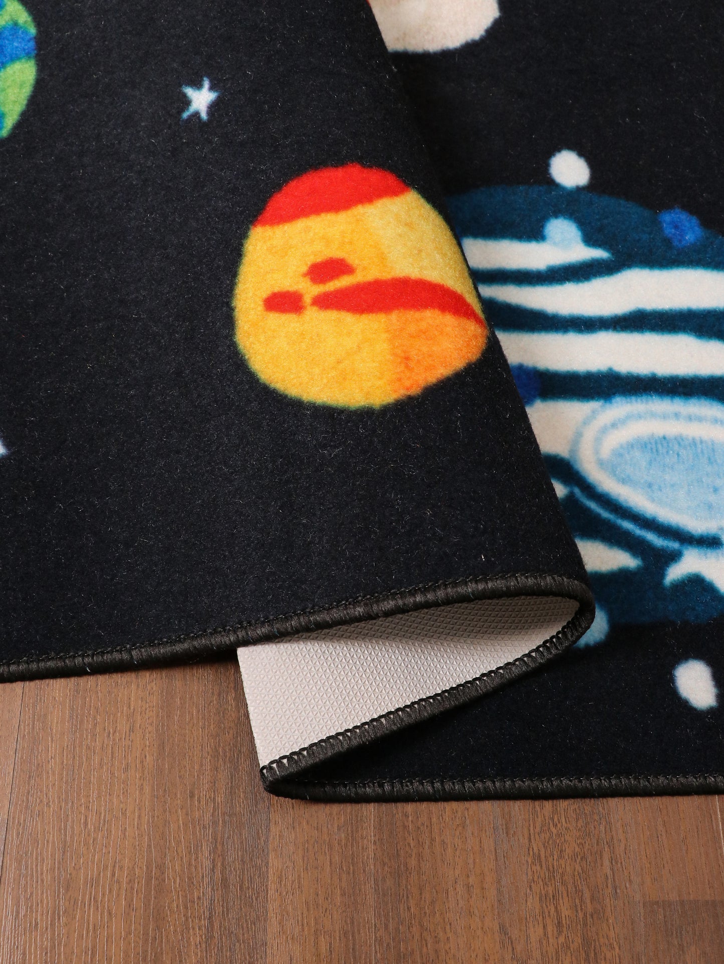 Black Multi Color Space Drawing Print Rug
