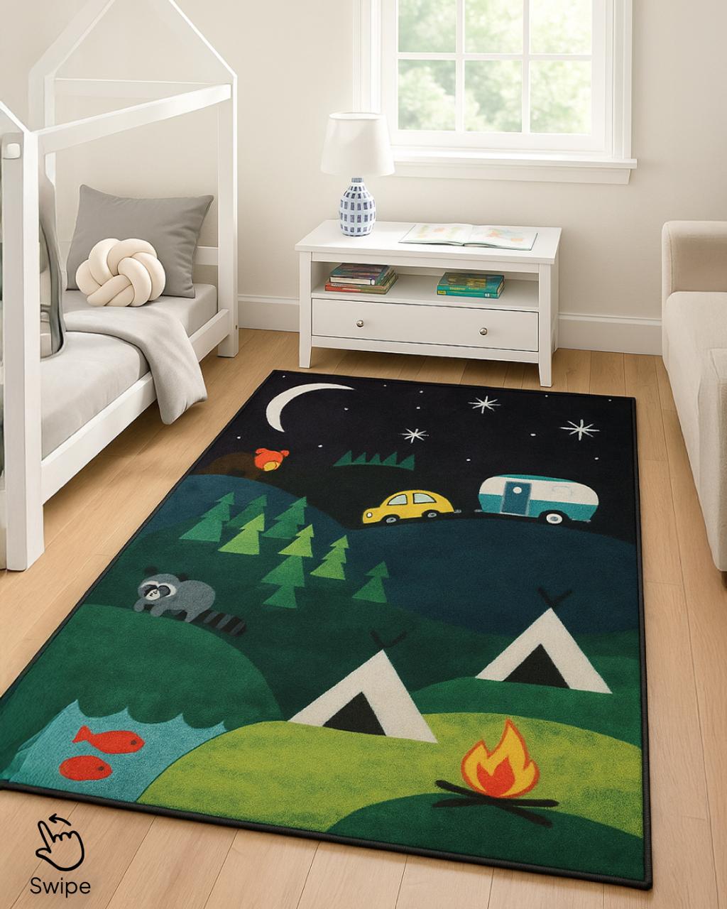 Multi Color Night Scenery Drawing Print Rug