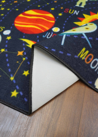 Black Multi Color Space Drawing Print Rug