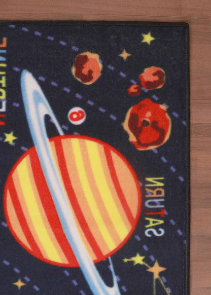 Black Multi Color Space Drawing Print Rug