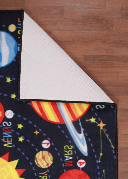 Black Multi Color Space Drawing Print Rug