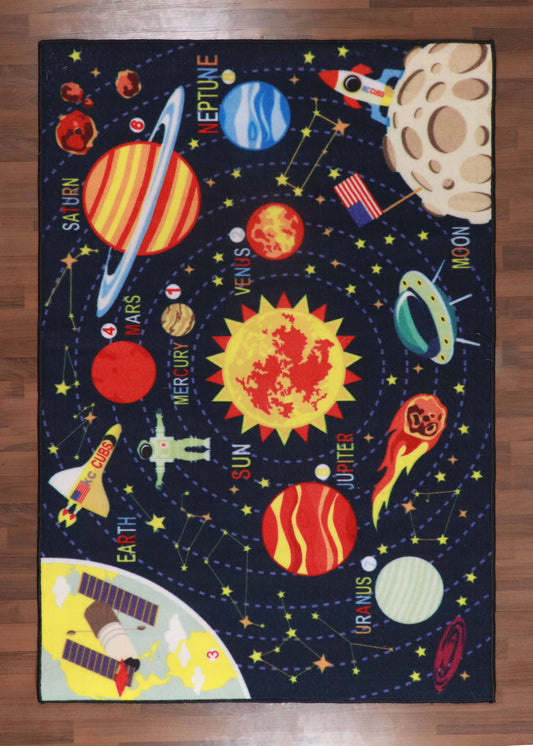 Black Multi Color Space Drawing Print Rug