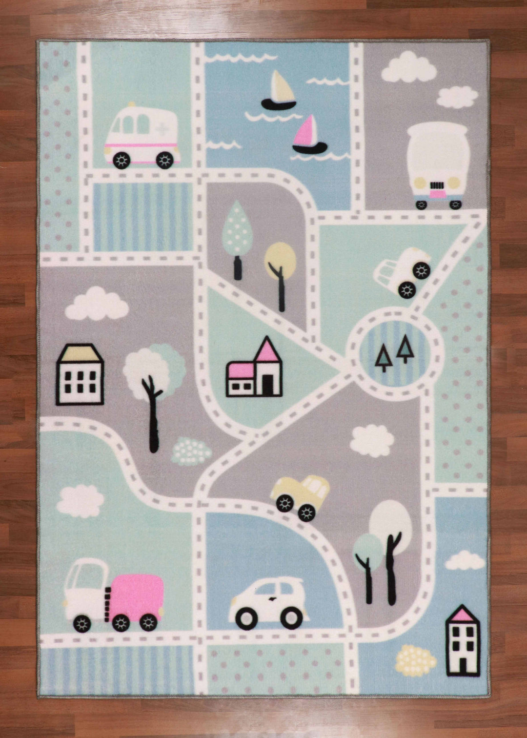 Multi Color Roads & Neighbourhood Drawing Print Rug
