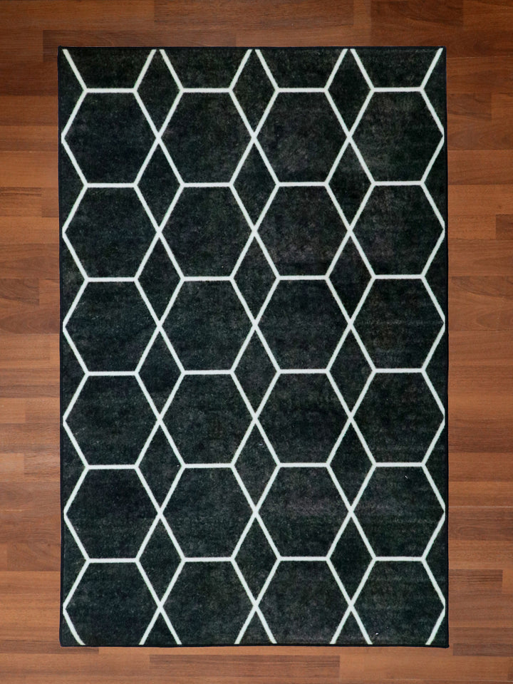 Grey and White Geometrical Print Rectangle Non Woven Rug with Non Slip TPR Backing For Everyday Use