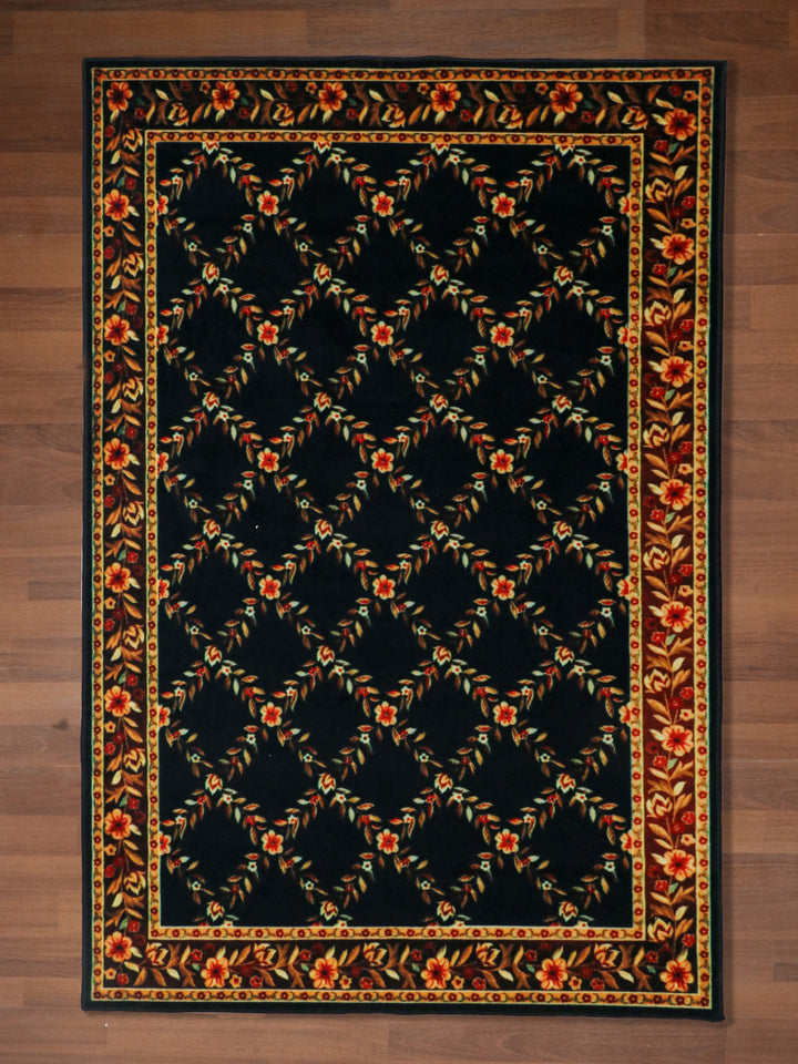 Black and Multi Color Criss Cross Print Rug
