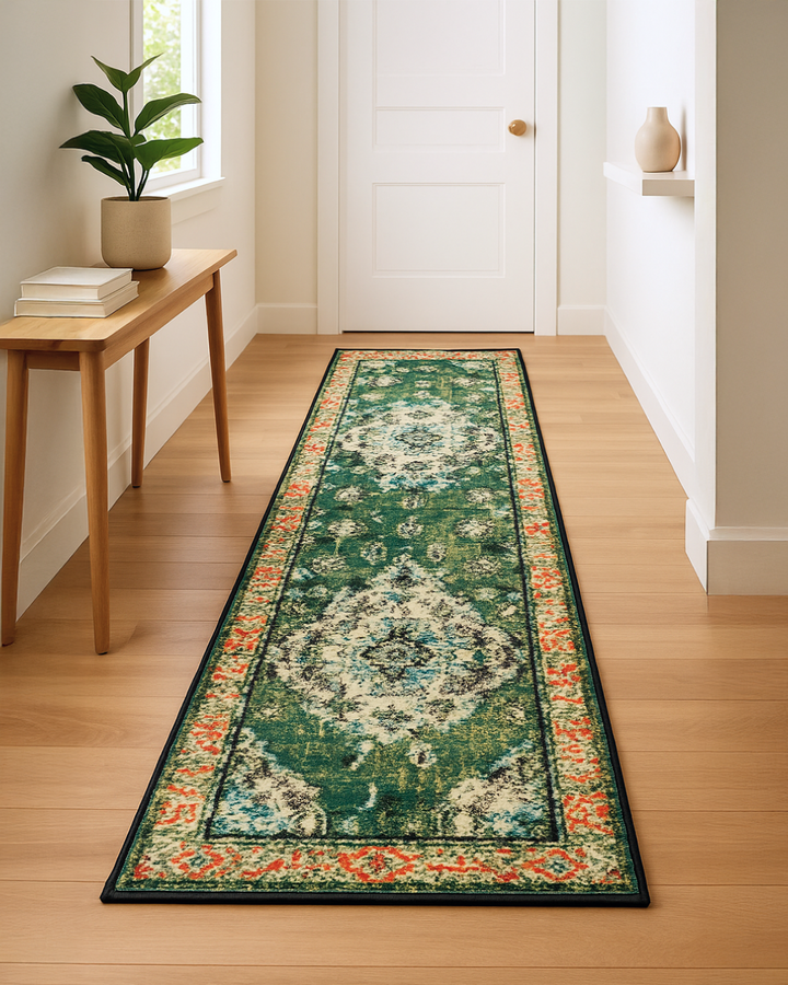 Green & Orange Traditional Print Runner