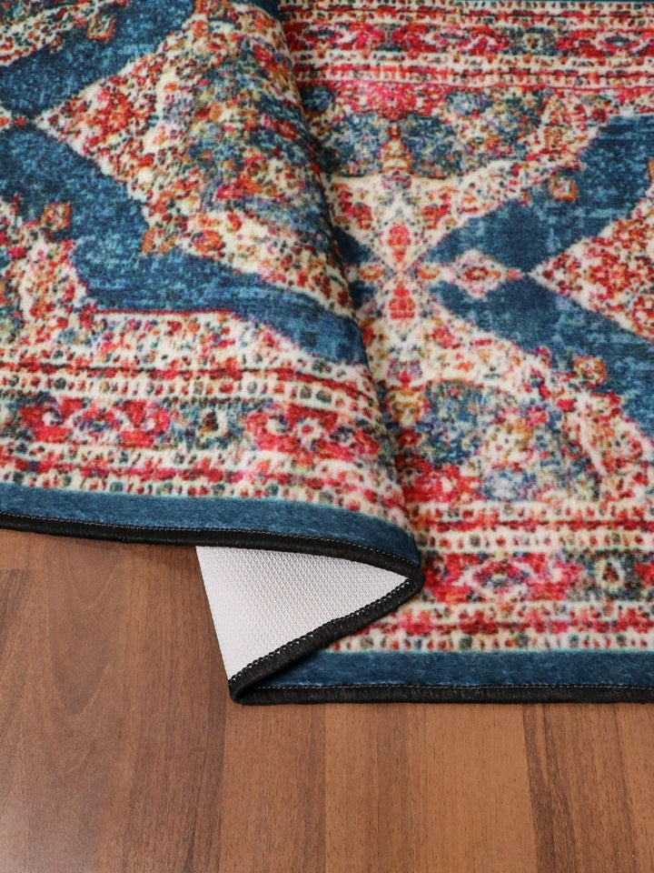 Red And Blue Floral Print Runner