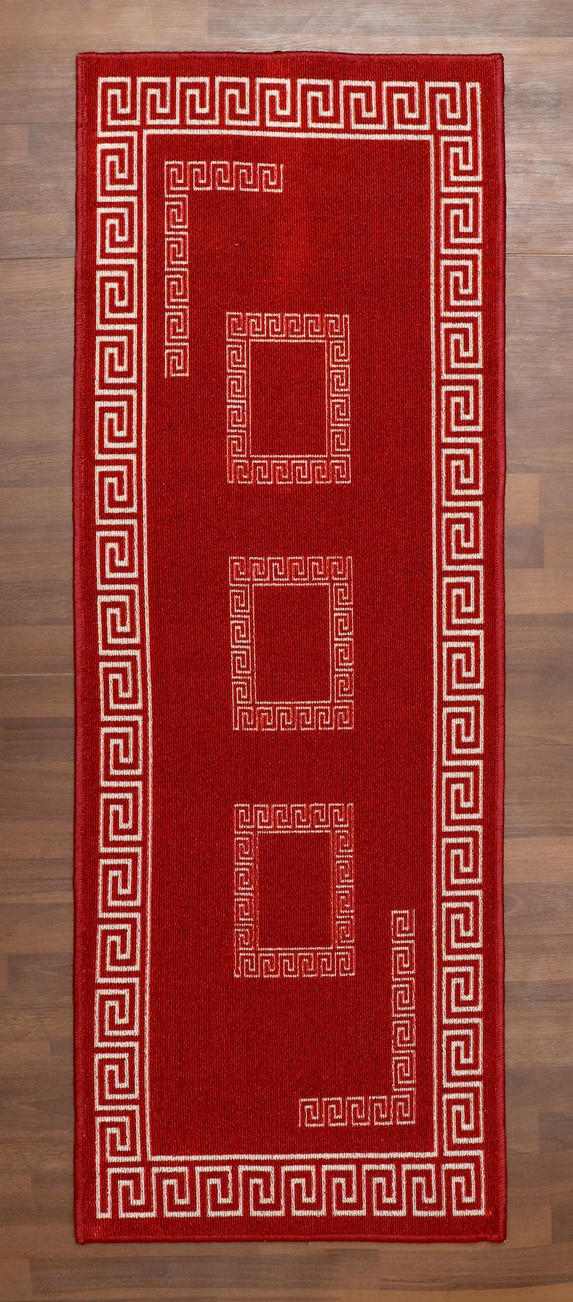 Classic Red Greek Key Loop Pile Runner