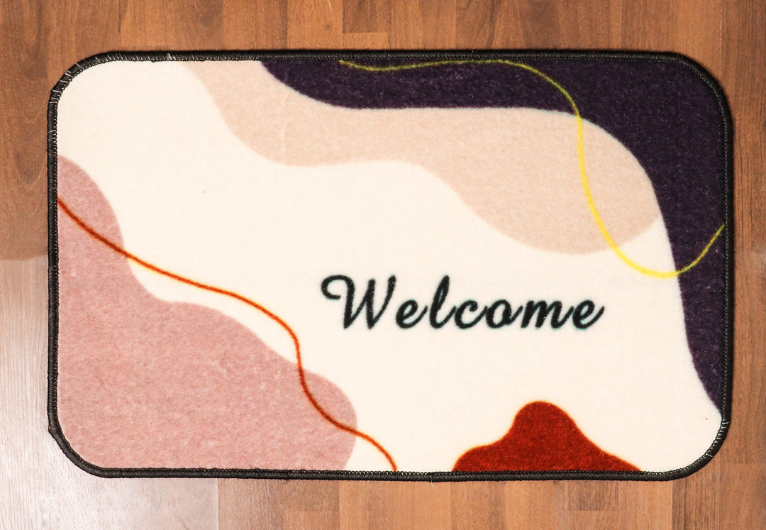 Multi Color Welcome Print Non Woven Door Mat with Anti Slip TPR Backing For Everyday Use