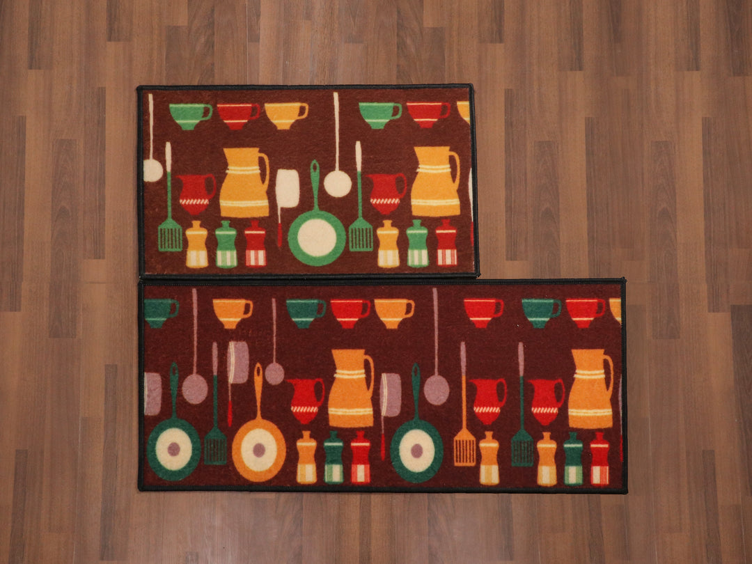Multi Color Print Rectangle Kitchen Mat Set Non Woven with Non Slip TPR Backing For Daily Use