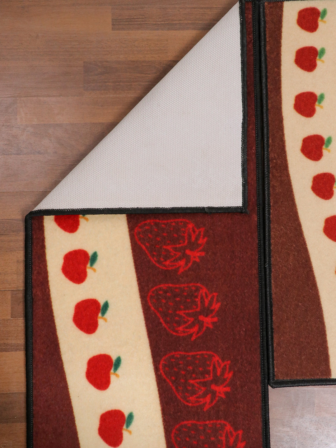 Maroon & Beige Fruits Print Kitchen Mat Set