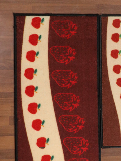 Maroon & Beige Fruits Print Kitchen Mat Set