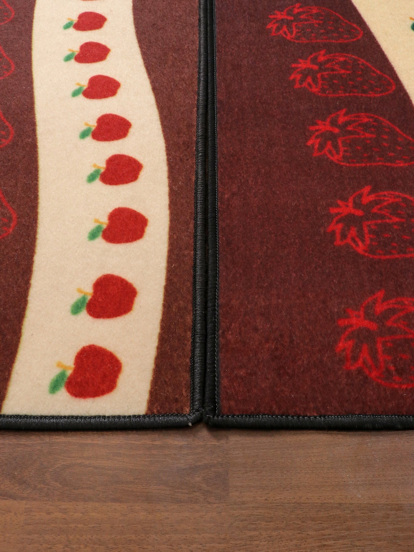 Maroon & Beige Fruits Print Kitchen Mat Set