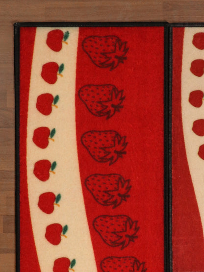 Red and Beige Fruits Print Kitchen Mat Set