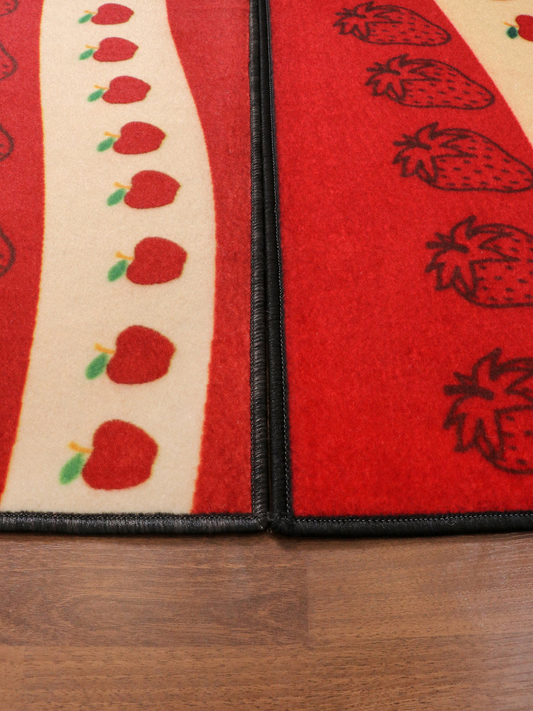 Red and Beige Fruits Print Kitchen Mat Set