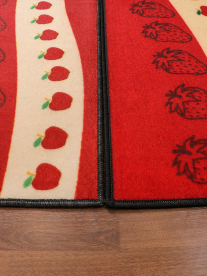 Red and Beige Fruits Print Kitchen Mat Set