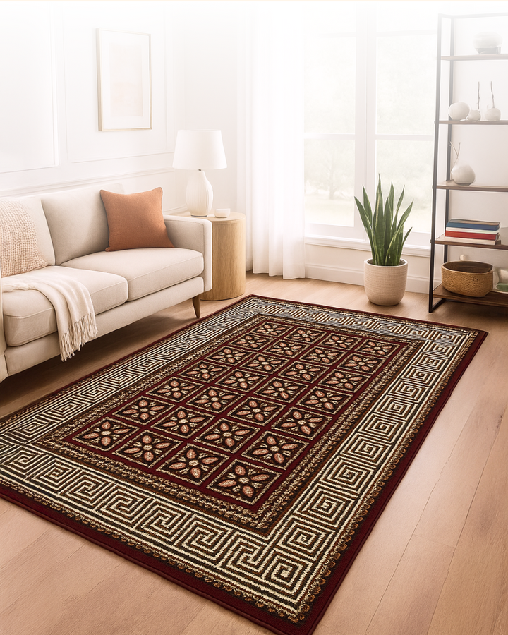 Maroon & Beige Traditional Design Rug