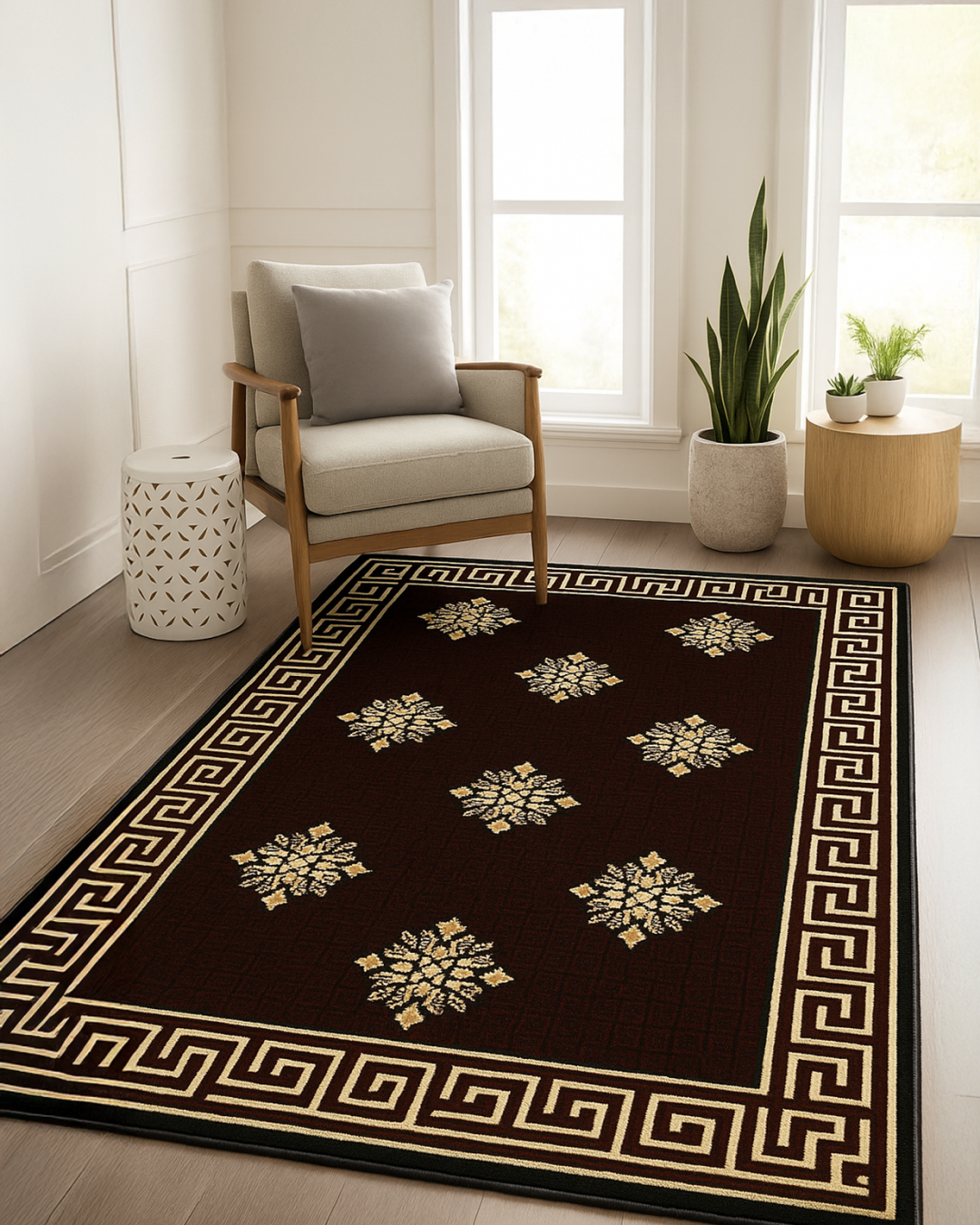 Maroon & Beige Traditional Design Rug