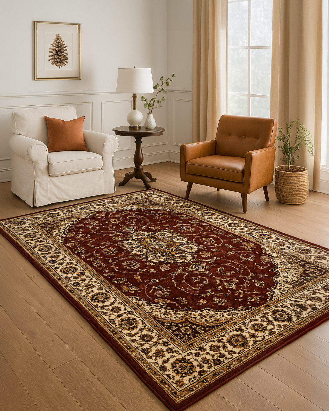 Red And Multi Color Medallion Traditional Design Rug