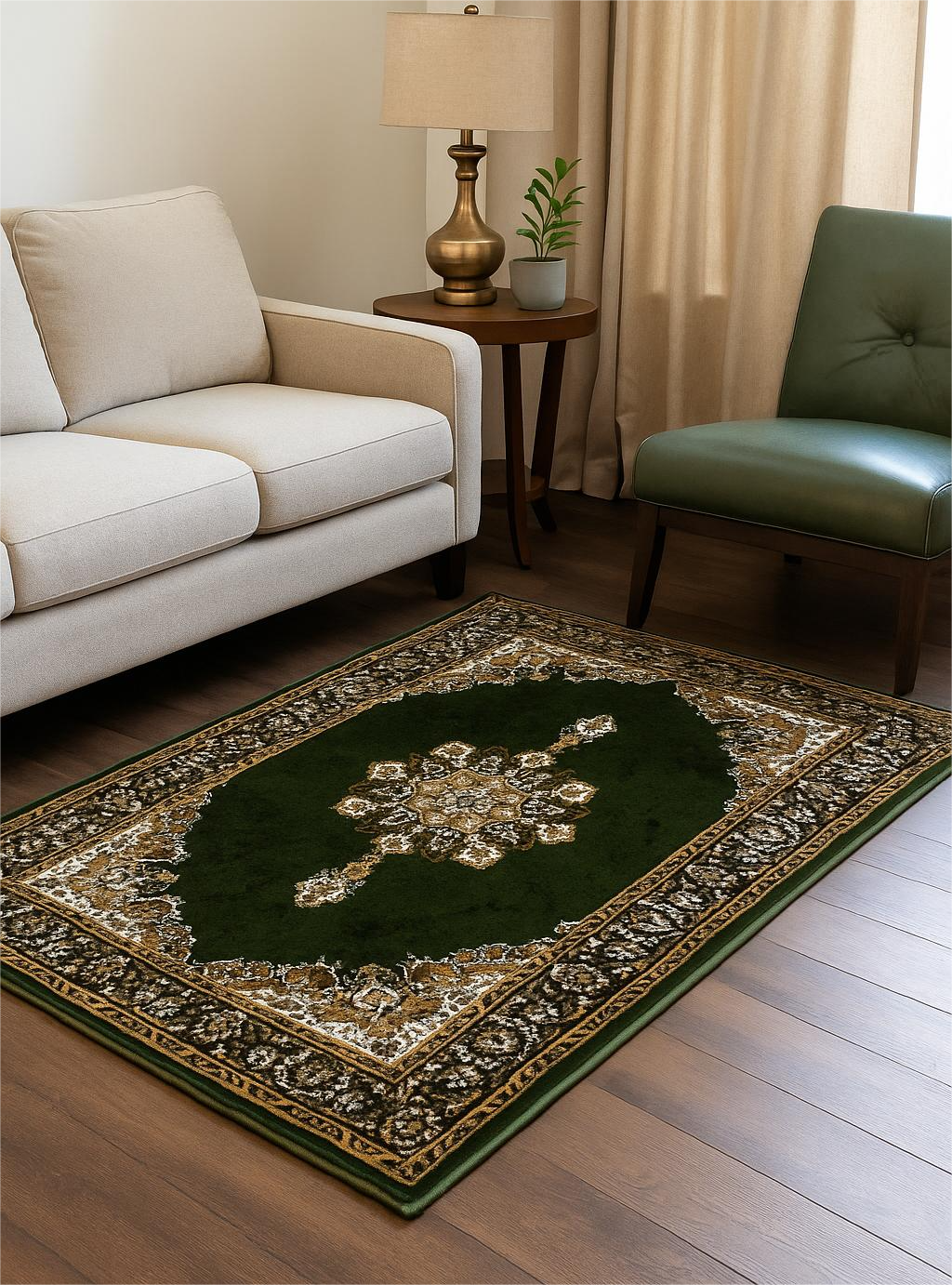 Deep Green Vintage Medallion Rug