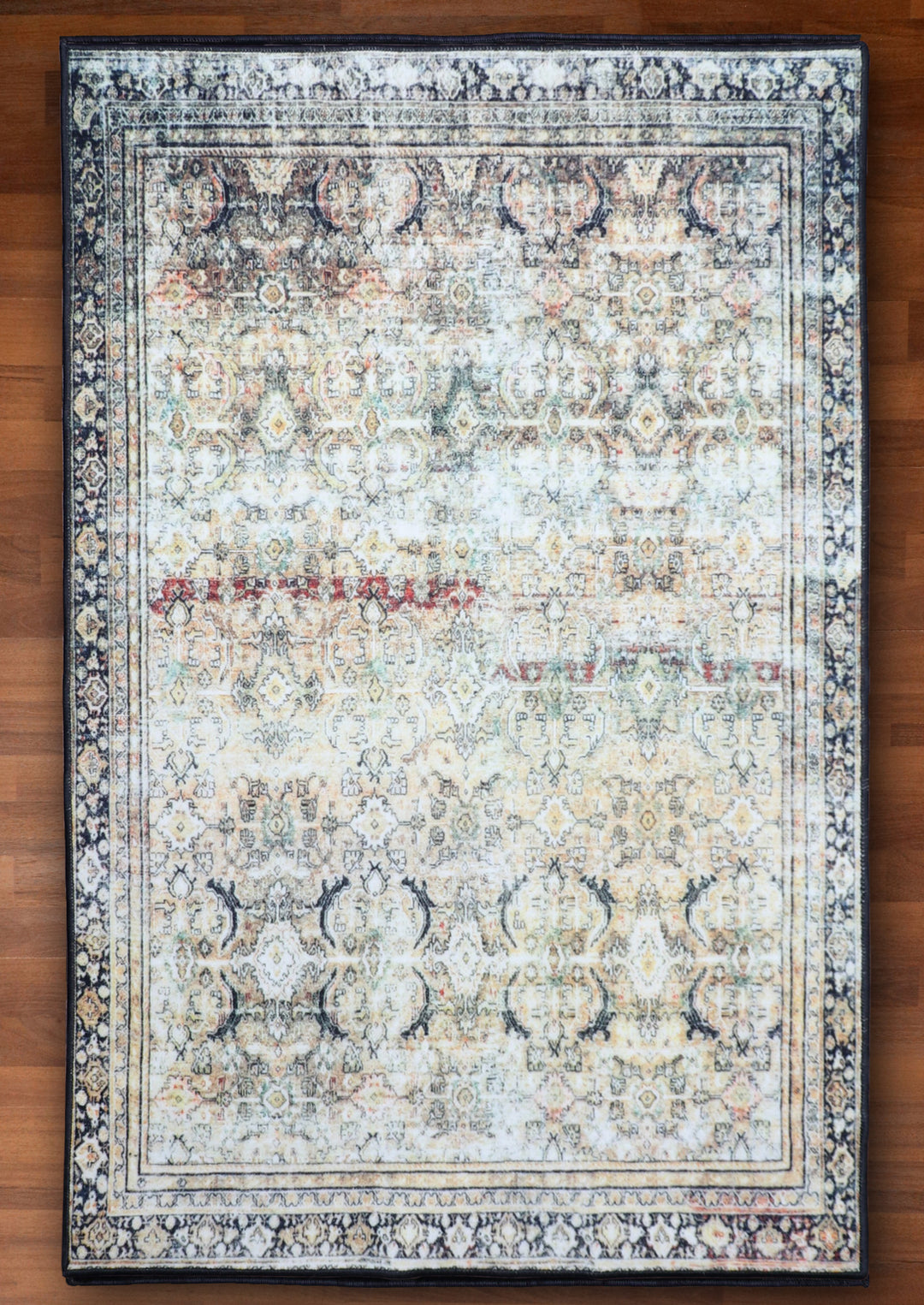 Multi Color Damask Print Rectangle Non Woven Rug with Non Slip TPR Backing For Everyday Use