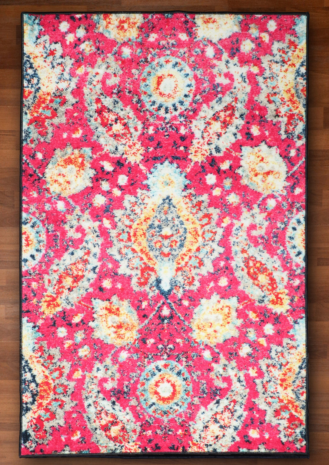 Pink and Multi Color Floral Print Rug