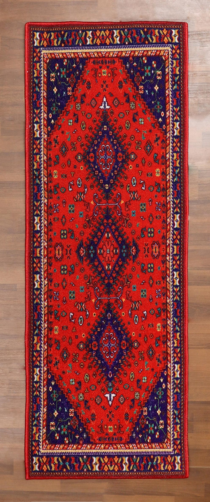 Persian-Inspired Red and Navy Geometric Pattern Runner