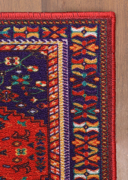 Persian-Inspired Red and Navy Geometric Pattern Runner