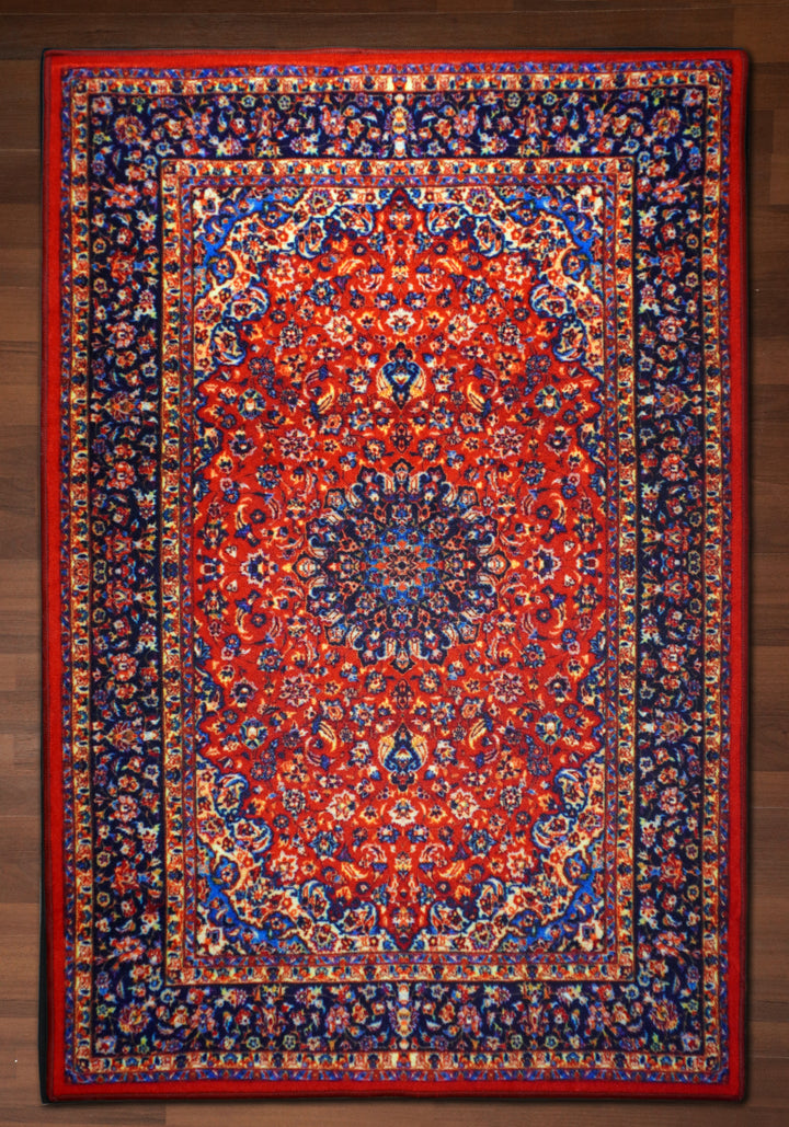 Multi Color Medallion Print Rectangle Non Woven Rug with Non Slip TPR Backing For Everyday Use