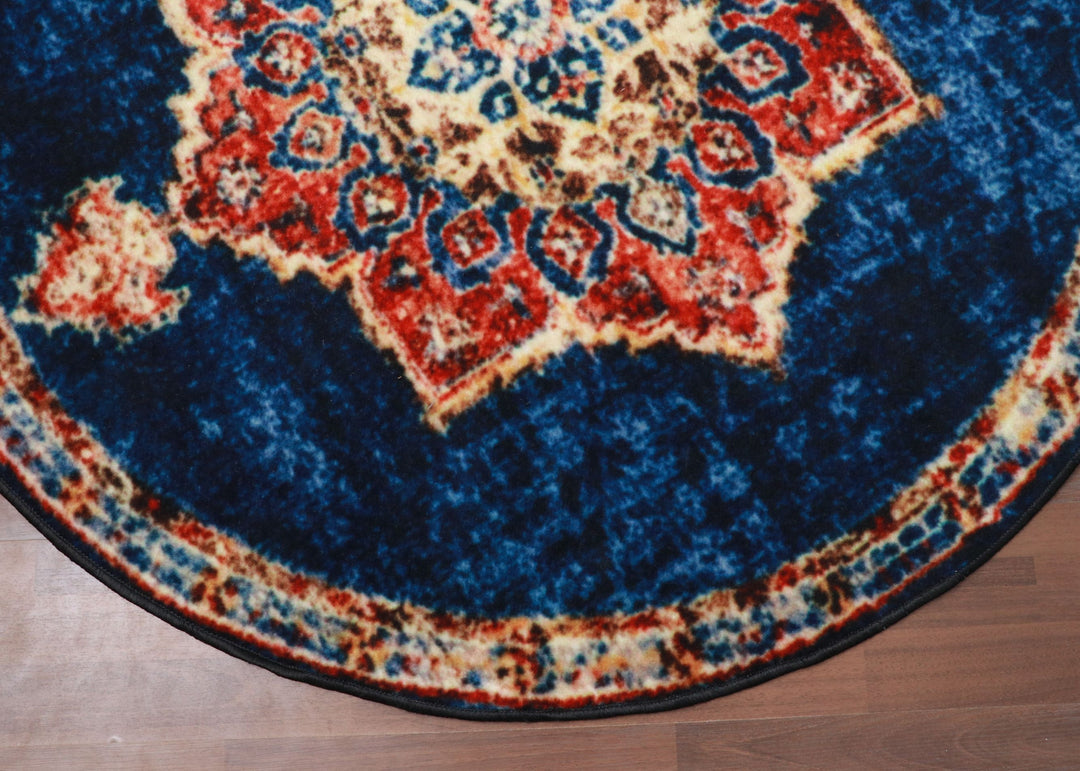 Blue Multi Color Traditional Print Rug
