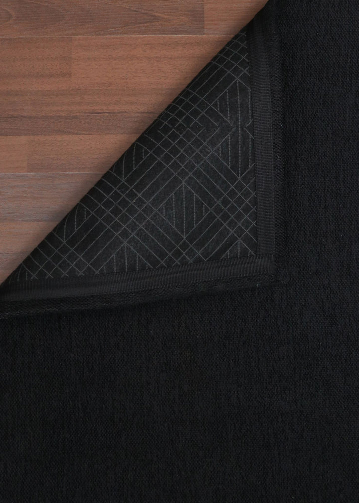 Night Black Woven Fabric Rug - Indoor Use