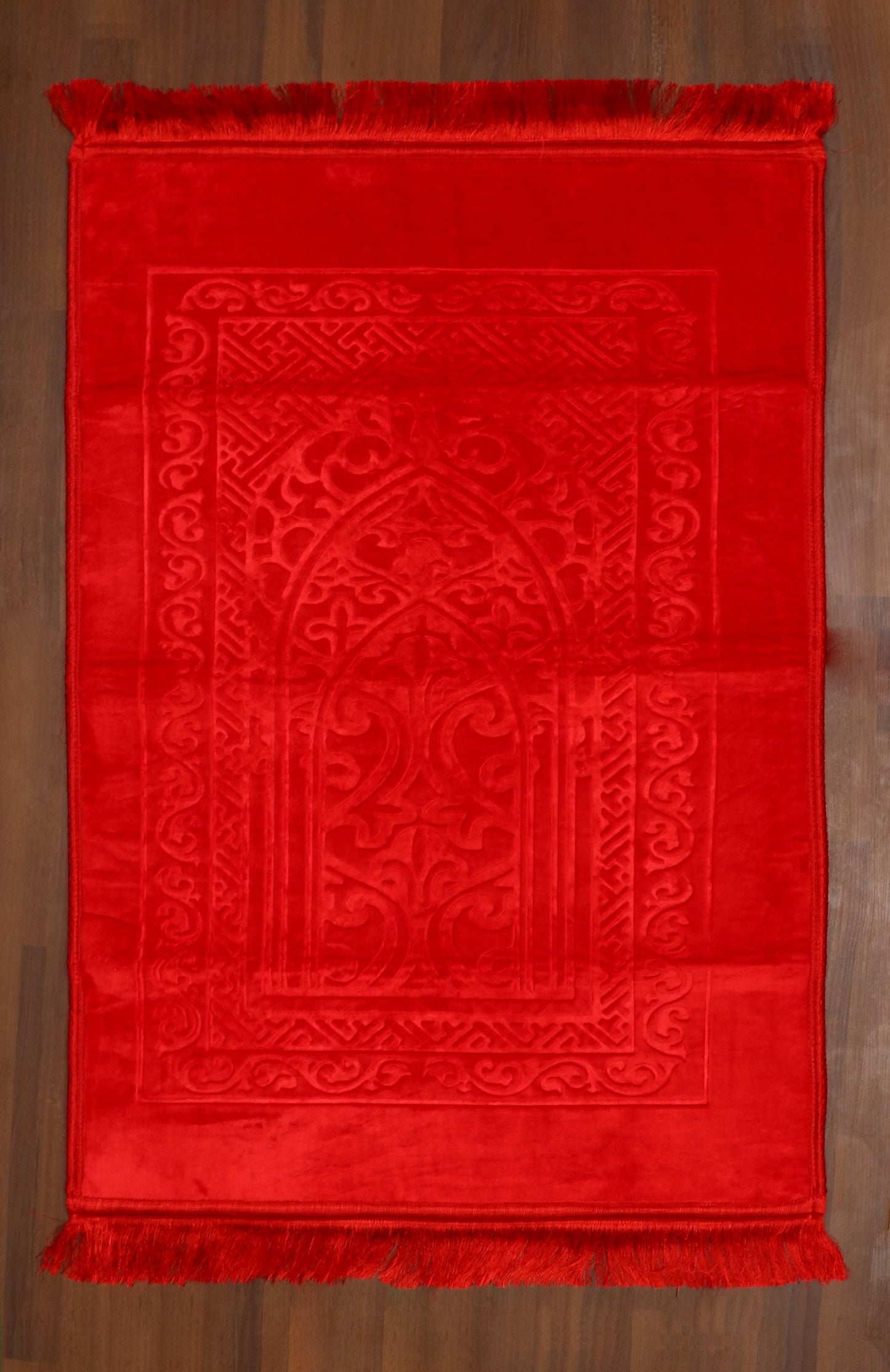 Shiny Red Mihrab Velvet Prayer Mat