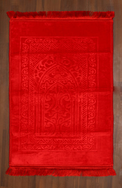Shiny Red Mihrab Velvet Prayer Mat