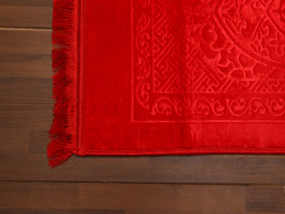Shiny Red Mihrab Velvet Prayer Mat