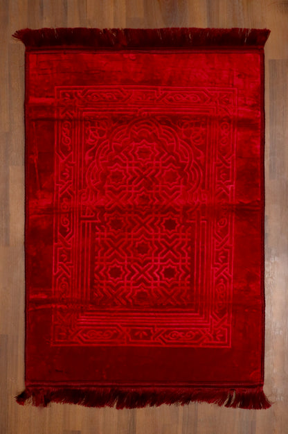 Red Mihrab Velvet Prayer Mat