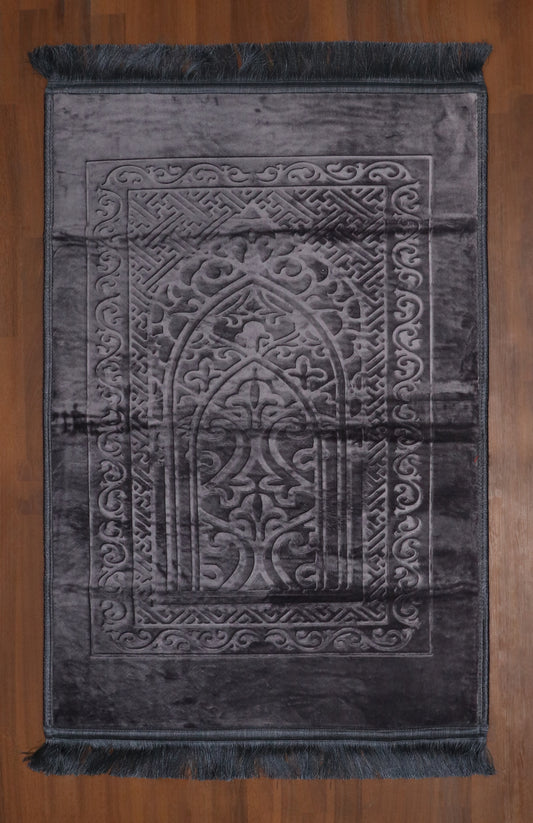 Dark Grey Mihrab Velvet Prayer Mat