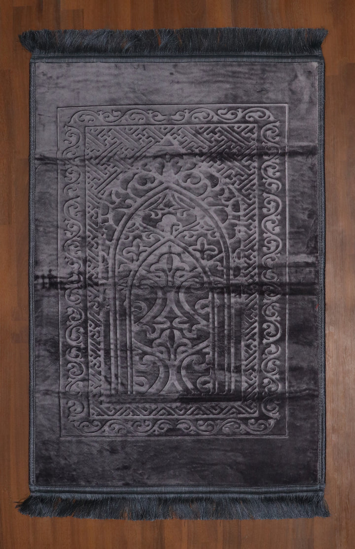 Dark Grey Mihrab Velvet Prayer Mat
