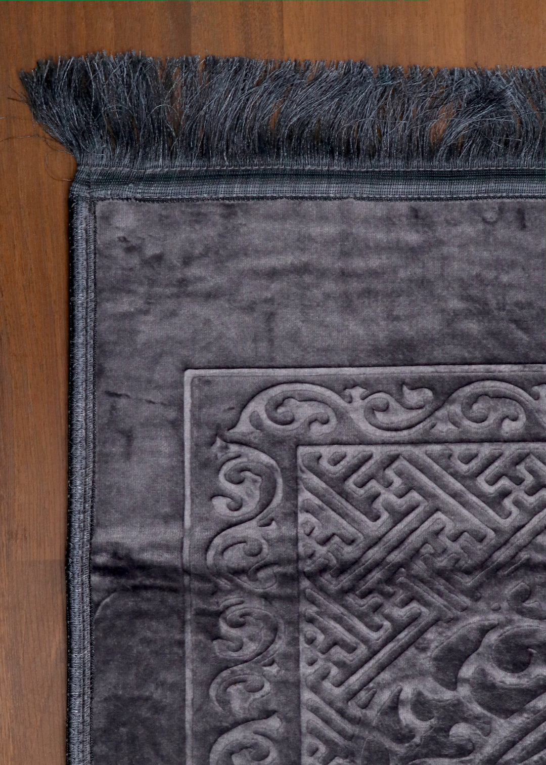Dark Grey Mihrab Velvet Prayer Mat