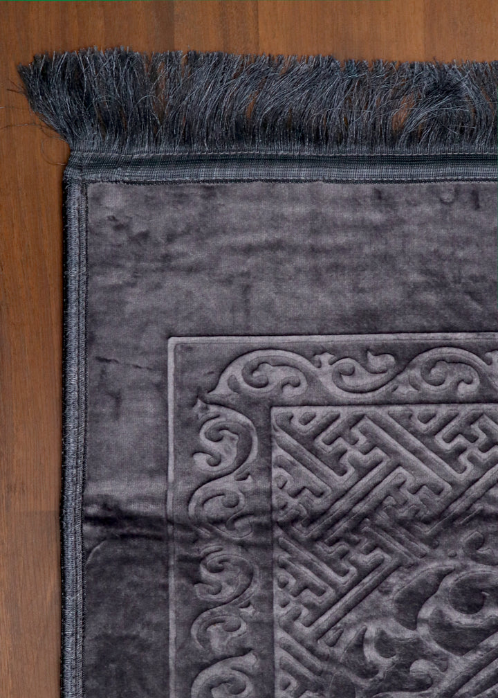 Dark Grey Mihrab Velvet Prayer Mat